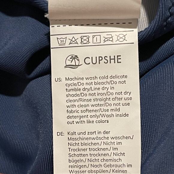 Cupshe Women’s One Piece Swimsuit XL Blue Ruffle V Neck Lace Up Back Tummy Contr - Picture 6 of 7